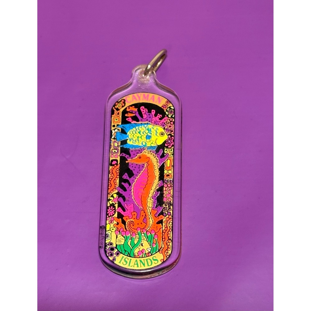Vintage Cayman Islands Keychain Unisex OS Multi Excellent Neon Seahorse Fish